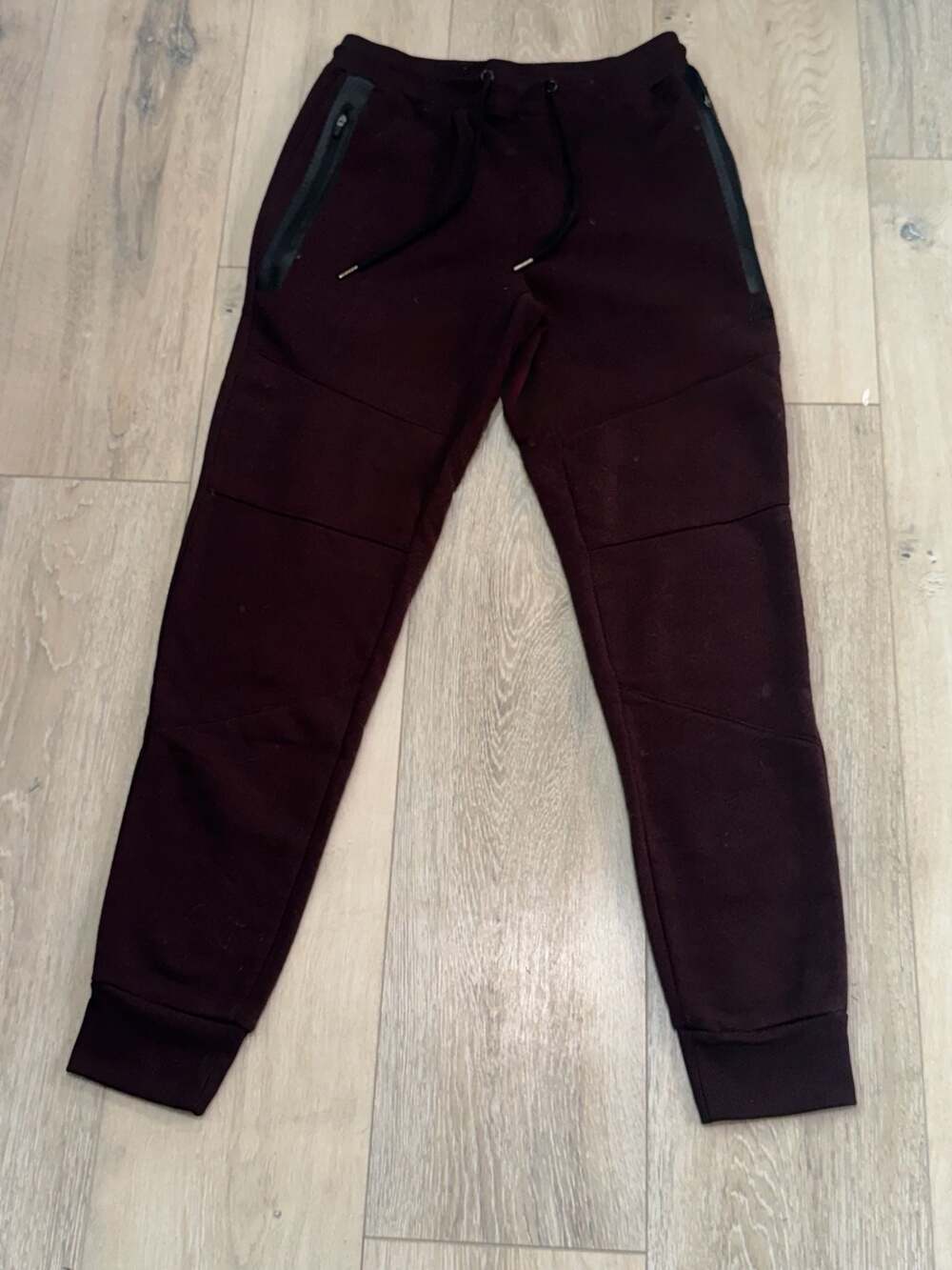 Men’s Small Maroon Tech Fleece Joggers Streetwear Athleisure Moto Zip Pockets